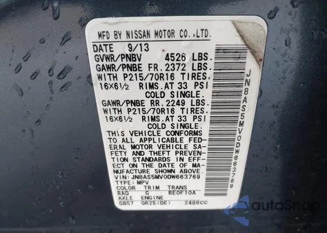 2013 Nissan Rogue S из США, поврежденный, VIN JN8AS5MV0DW663769